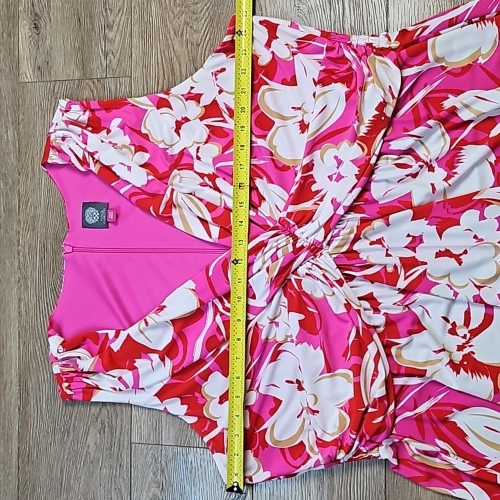 Vince Camuto Stretch Jersey Pink Red White Floral Sleeveless V Neck Maxi Dress - Picture 15 of 16